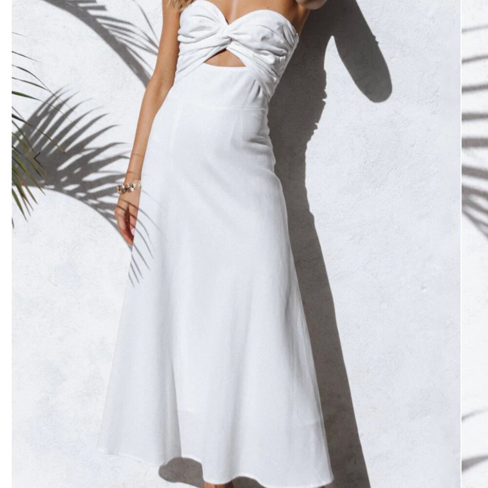 Petal & Pup | Rosetta Dress Strapless Midi Dress in White Linen Blend Sz 4